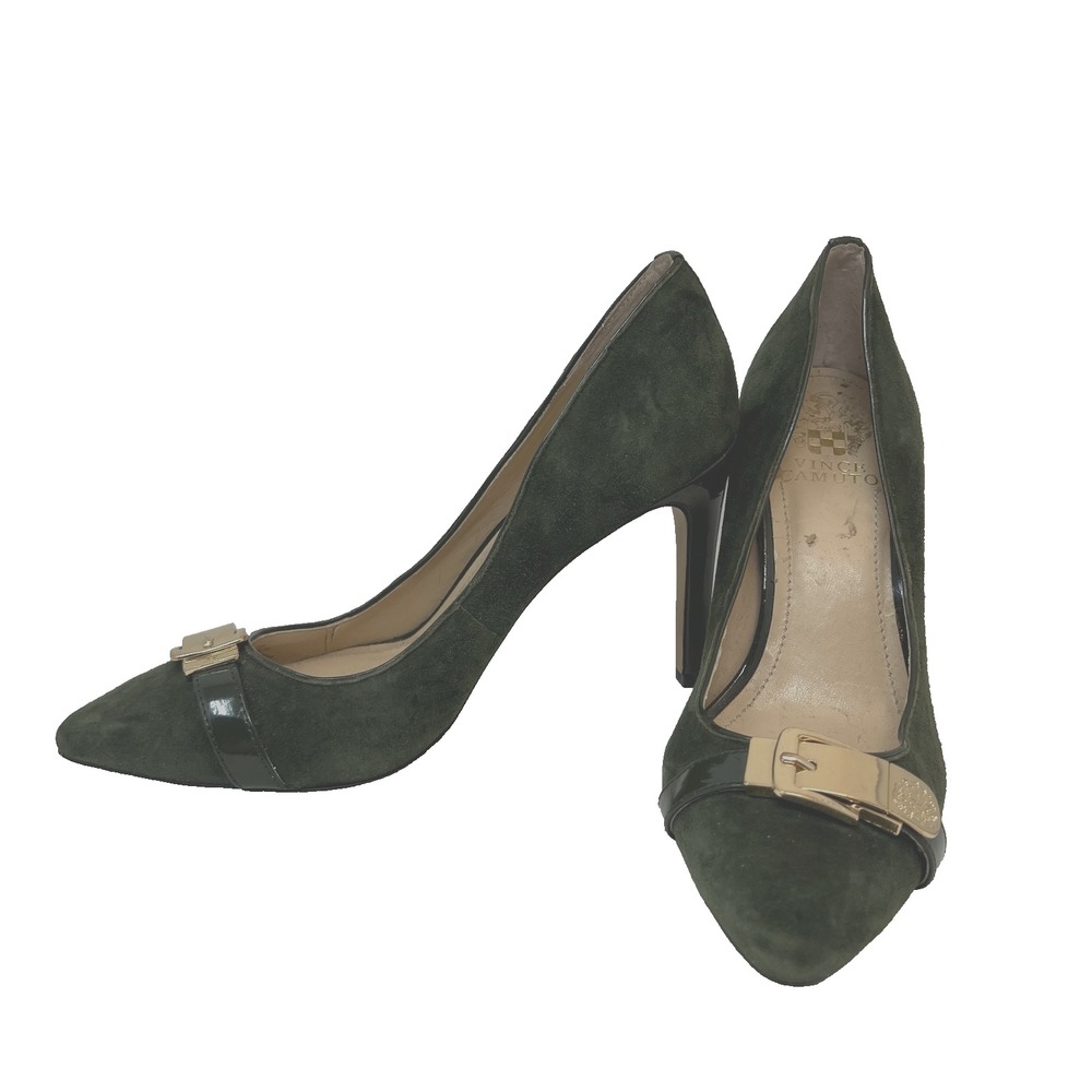 Vince Camuto Dalia Buckle High Heel Green Suede Women's US 7.5 M 37.5 EU